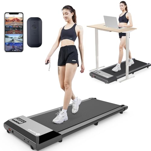 DeerRun Walking Pad, Smart Raceable 2024 Upgrade Under Desk Treadmill, Portable Small Flat Treadmills for Home Weight Loss/Fitness, 300lbs Capacity, LED Display, App & Remote Control